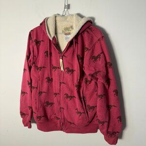 EUC C.E. Schmidt Workwear Fit For Here Pink Womens Fleece Jacket M 10-12 Horses